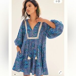 Anthropologie Lissa Romper Teal and Navy Paisley romper